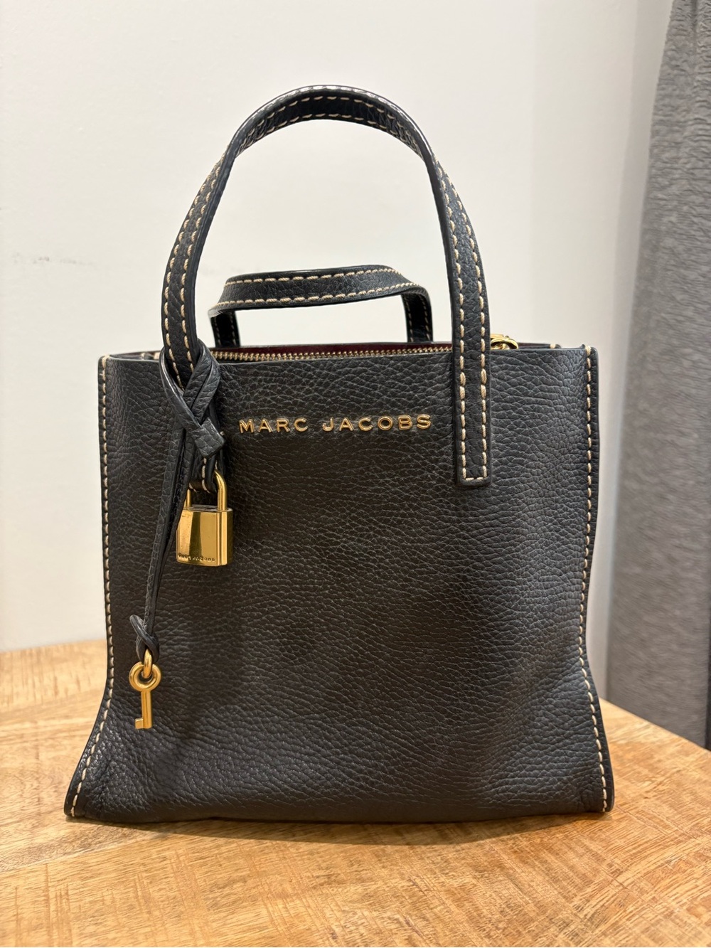 Marc Jacobs Black Pebbled Leather Crossbody Mini Satchel with Gold Accents
